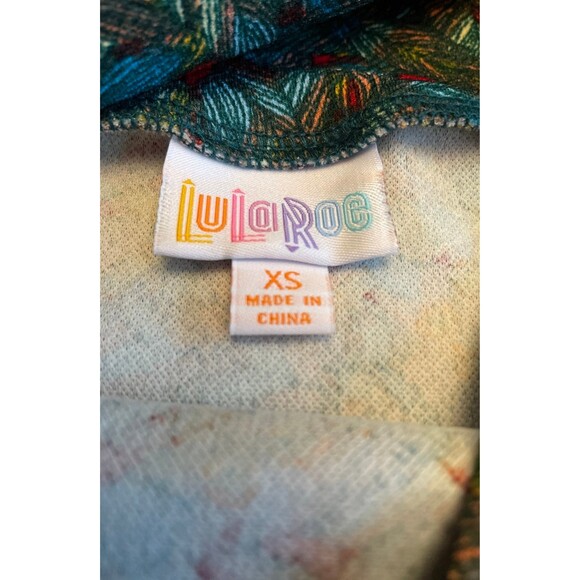 LuLaRoe Cassie Skirt Fall Leaf Pattern Teal Green Background Stretchy - Picture 3 of 3